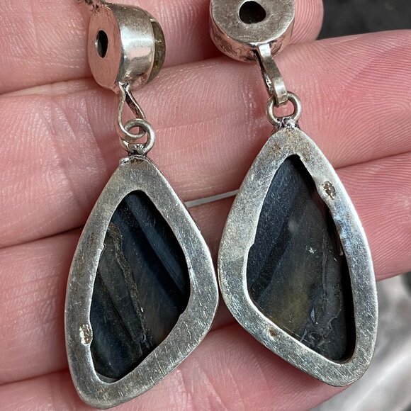 Labradorite and Blue Tigers Eye Hawk Eye Earrings Stone Crystal Jewelry - Picture 7 of 11
